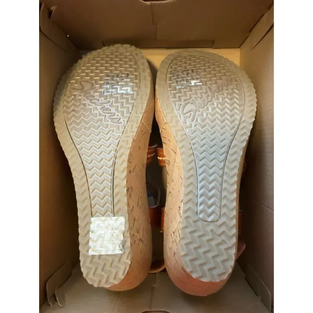 Skechers Arch Fit Beverlee Tiger Posse 2.0 Wedge Sandals Brown Women’s 7